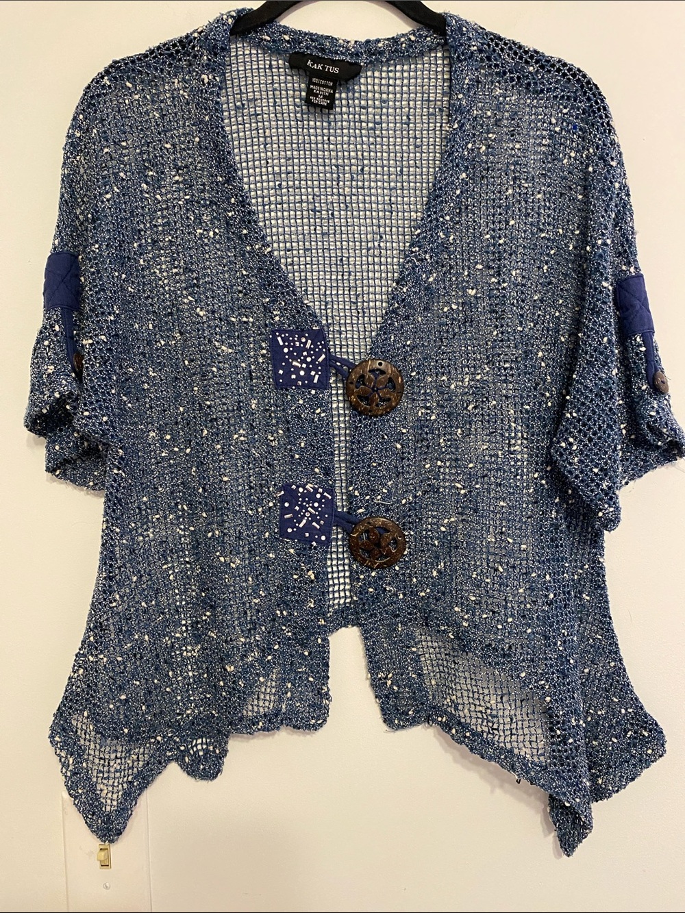 Kaktus Denim Blue Open-Knit Button Cardigan